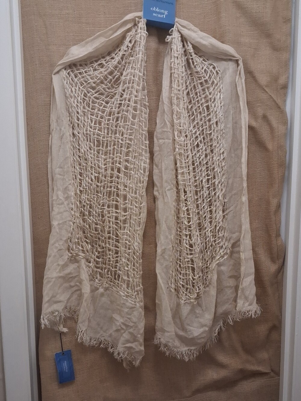 simply vera open-weave oblong scarf soft cream NWT